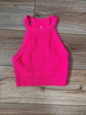 aerie Ribbed High Neck Crop Tank - Hot Pink